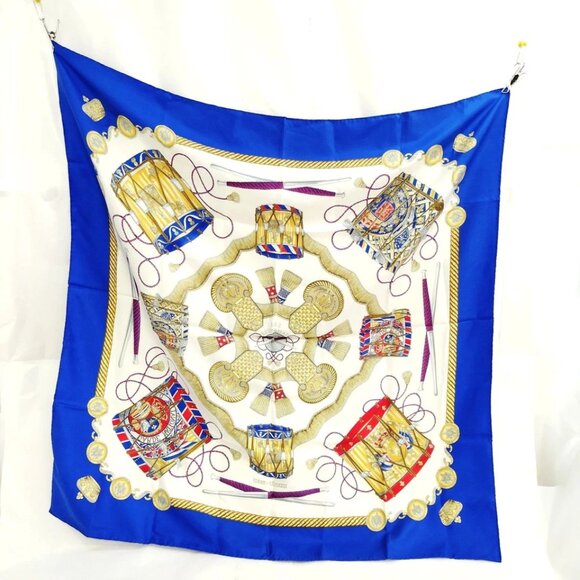 Hermes scarf Carre 90 Les Tambours Blue Silk100% 279-071525 - Picture 2 of 9